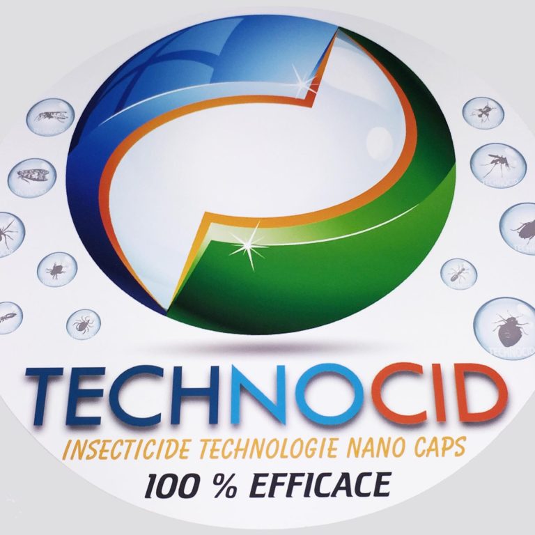 Logo de Technocid, insecticide en technologie nano capsules, avec mention "100 % efficace".